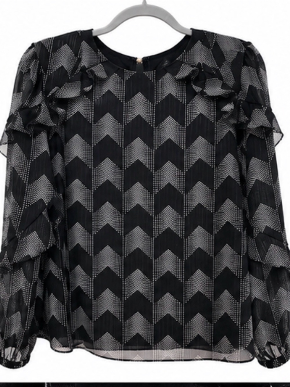 Ted Baker Black and White Chevron Dot Ruffle Sleeve Blouse